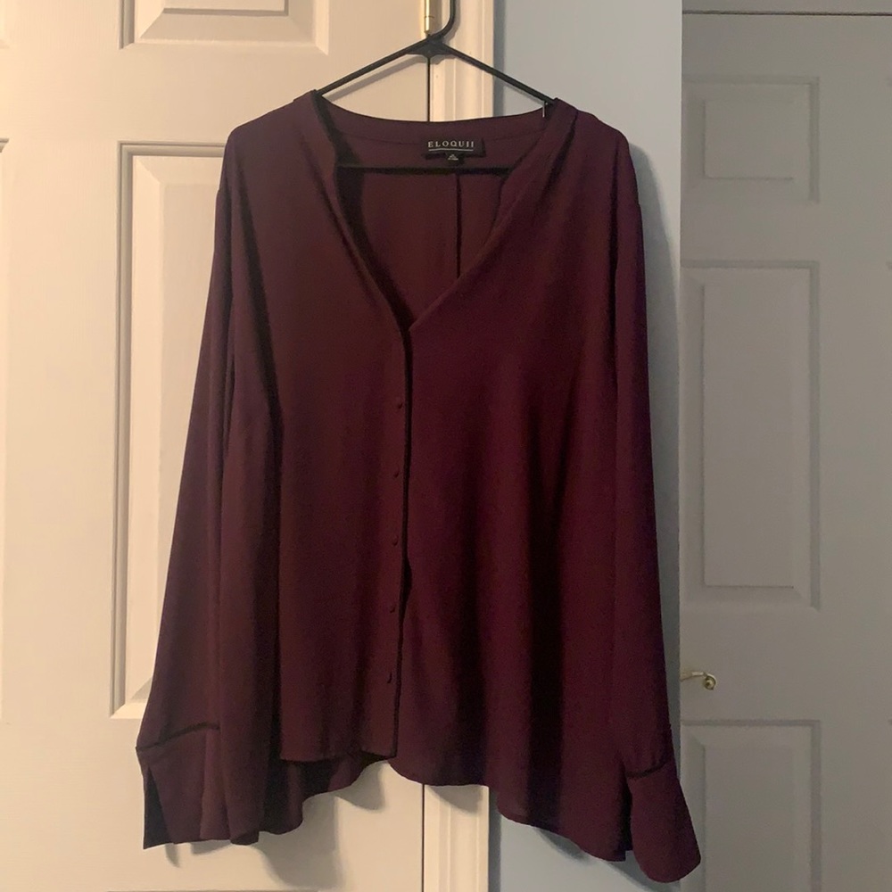 Size 26 Purple Button Down Blouse with Piping (Eloquii)